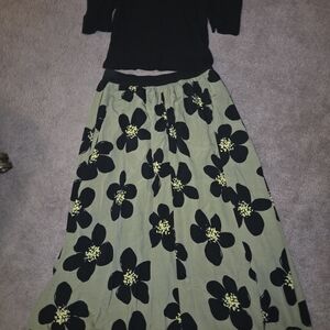 SHEIN Black and Green Floral Maxi Dress